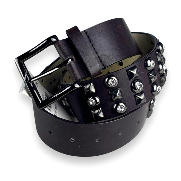 NORDSTROM ANOTHER LINE CHOCOLATE BROWN CRYSTAL STUDDED LEATHER LOOK BELT - Picture 1 of 11